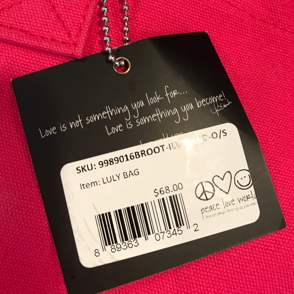 Peace Love World Hot Pink Large Weekend Tote bag LULY BAG - Picture 4 of 4